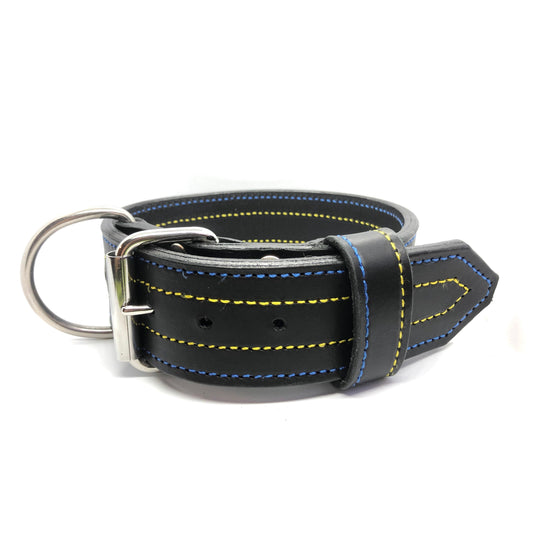 Zwart leder blauw/geel 5cm