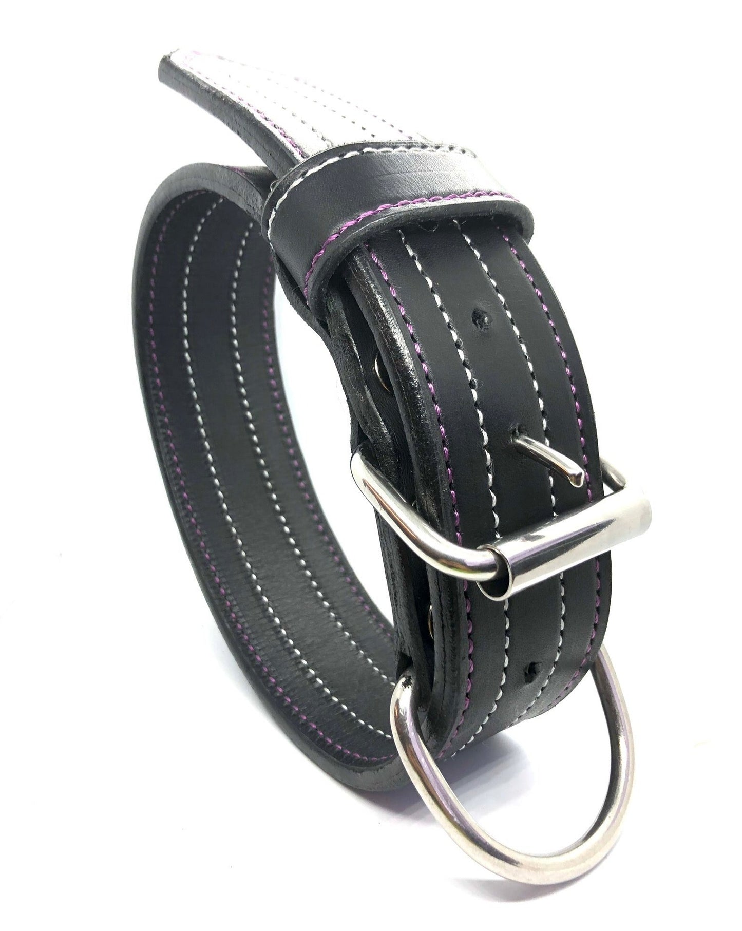 Zwart leder paars/zilver 5cm