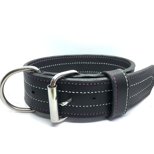 Zwart leder paars/zilver 5cm