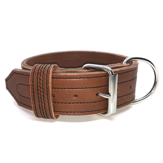 Bruin leder halsband 5cm