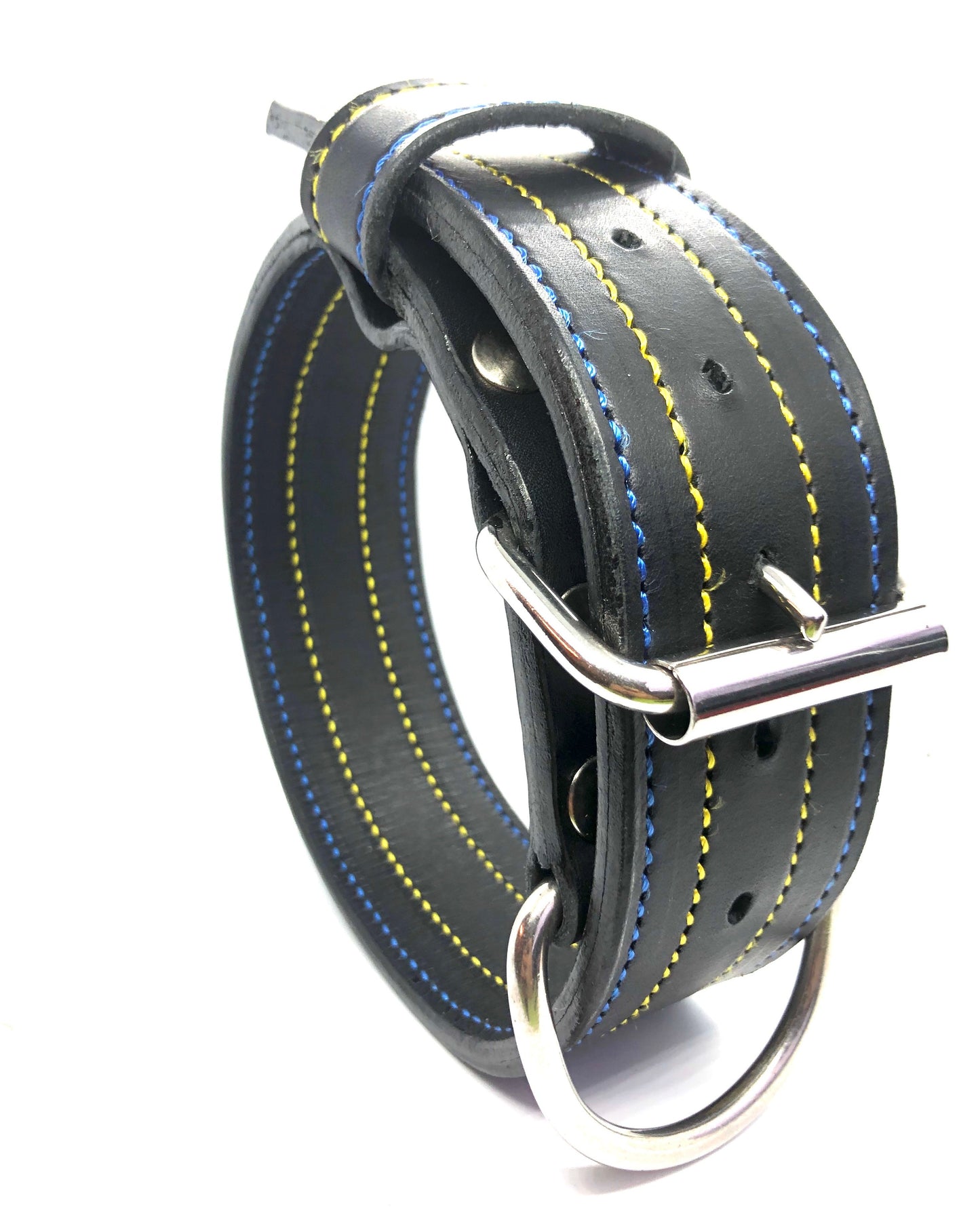 Zwart leder blauw/geel 5cm