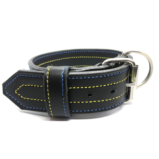 Zwart leder blauw/geel 5cm