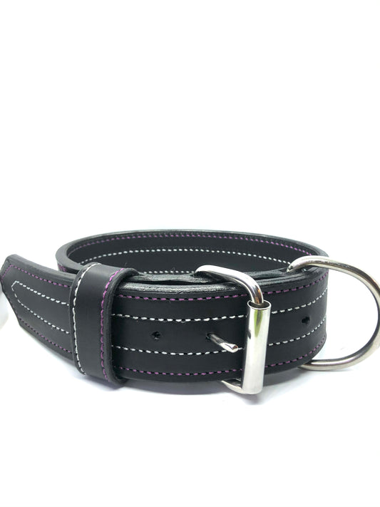 Zwart leder paars/zilver 5cm